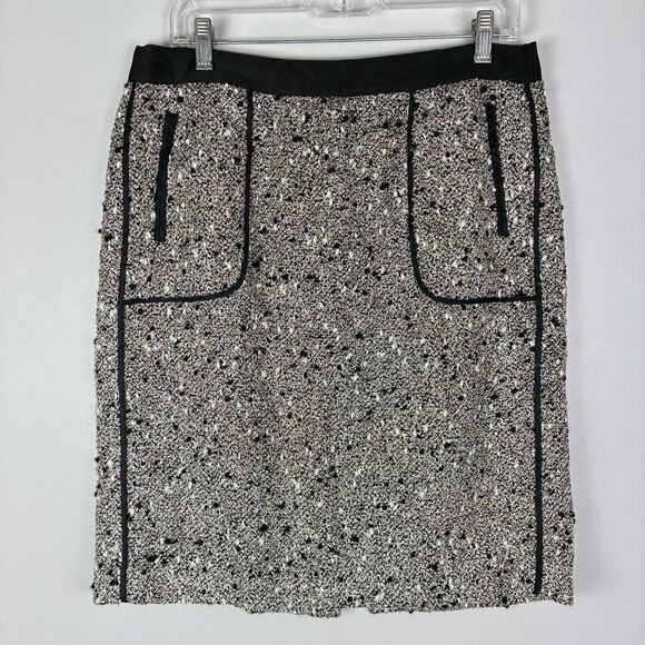 J Crew Metallic Skirt Sparkle Boucle Tweed Black Gold Sz 12 P Holiday Evening - Picture 1 of 8